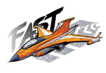 Ilustración de Aviones militares volando sobre fondo de flecha grunge. Afiche caza Jet. - Imagen libre de derechos