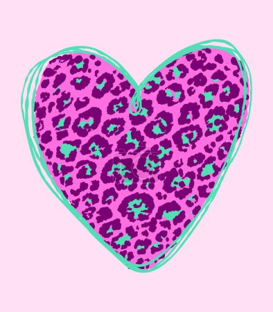 Heart leopard print in purple and blue colors. Leopard spots girls graphic tees vector design illustration. animal print. Love t shirt design