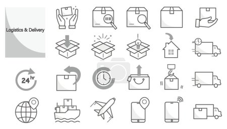 Delivery - Logistics and delivery - Home delivery - Simple black and white icon design illustration set material for domestic and overseas shipping