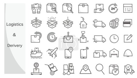 PrintDelivery - Moving - Home delivery - Simple black and white icon design illustration set material for domestic and overseas shipping