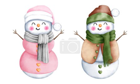 Téléchargez les photos : Ensemble d'aquarelle bonhomme de neige de Noël avec illustration de costume d'hiver.Mignonne collection hiver bonhomme de neige.. - en image libre de droit