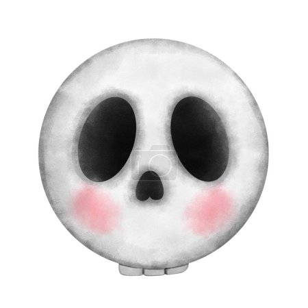 Foto de Lindo cráneo blanco con mejillas rosadas. Colorida acuarela halloween ilustración. - Imagen libre de derechos