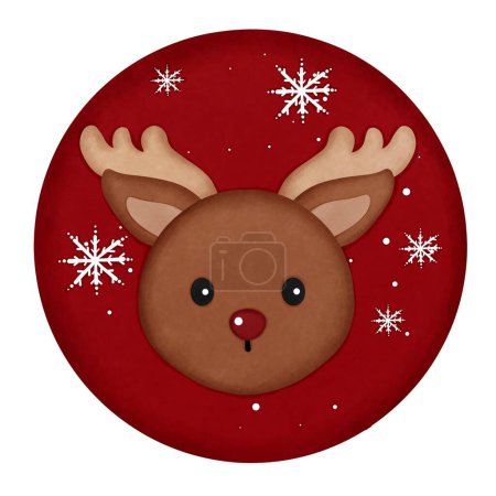 Photo for Watercolor gingerbread cookie clipart.Red gingerbread cokie with cute reindeer illustration.Christmas cookie,Greeting cards,Party decoration,New year. - Royalty Free Image