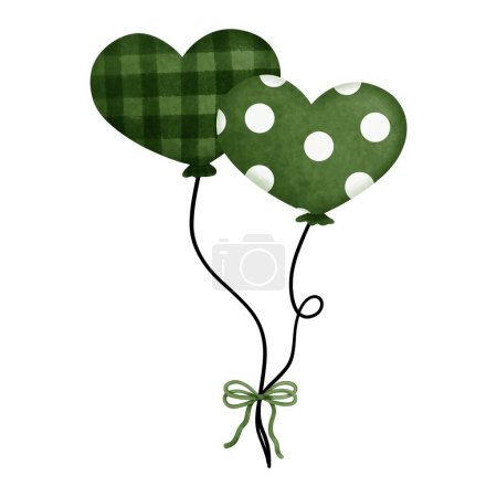 Watercolor heart shaped green balloons clipsrt for st patricks day decoration.