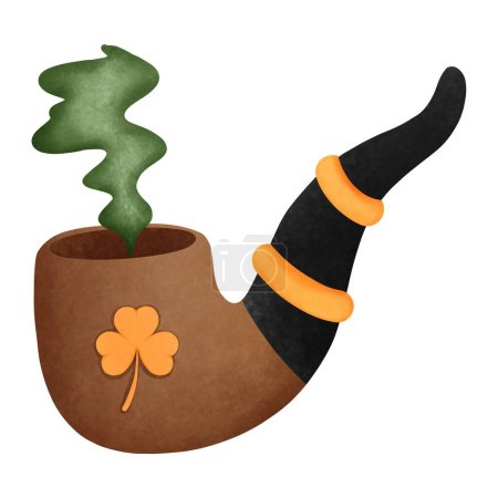Tuyau aquarelle avec un clipart de fumée verte. Illustration du concept culturel irlandais. St patricks jour élément décoration.