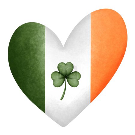 Acuarela en forma de corazón irlandés con clipart de trébol, día de San Patricio.