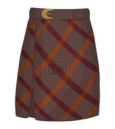 Doodle of checkered skirt. Cartoon clipart of autumn clothes. Contemporary vector illustration isolated on white background..
