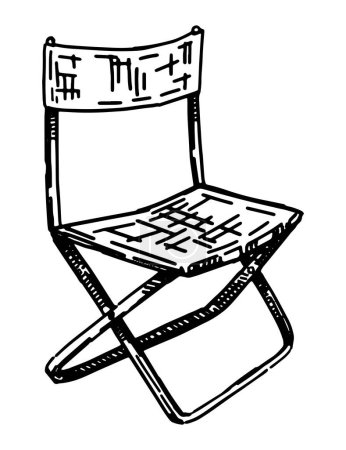 Croquis de chaise pliante extérieure. Clipart de l'équipement de camping, attribut de voyage. Illustration vectorielle dessinée à la main isolée sur blanc.