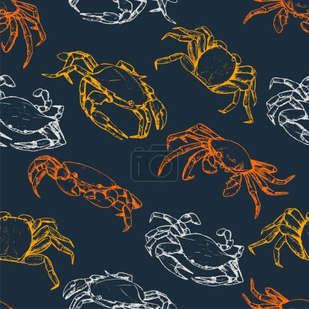 Vintage hand drawn vector seamless pattern. Abstract background of beautiful crabs. Graphic sketches of crustacean animals. Bright surface design for wallpaper, wrap, textile, postcards, prints etc.