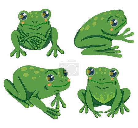 Frogs hand drawn vector illustrations. Colorful collection in scandinavian style. Abstract cartoon reptile animals cliparts isolated on white background.