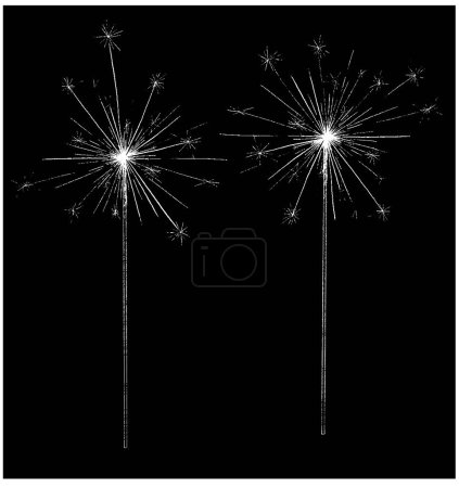 Illustration for Vector illustration. Bengal or indian light sparkler, Bright sparks , Bengal fire firework isolated. Salute element for celebration of holidays and parties, weddings and birthdays. Line art fireworks. - Royalty Free Image