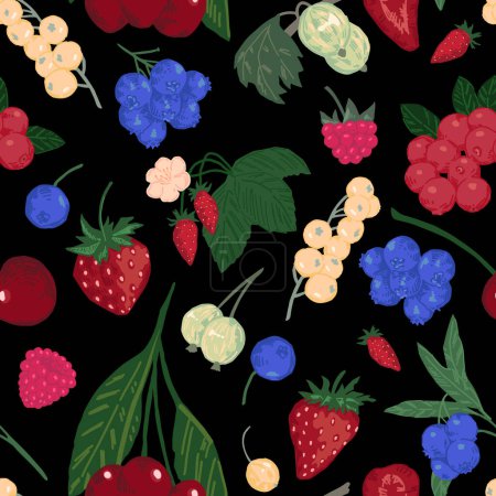 Seamless pattern of different berries. Summer fruit berry ornament. Cartoon flat vector illustration. Fresh abstract design..