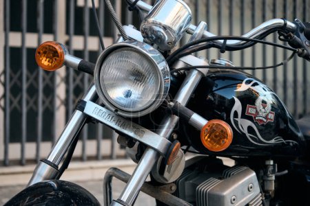 Photo for Motorcycle headlight in the city - Royalty Free Image
