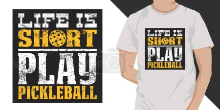Das Leben ist kurzes Spiel Pickleball zitiert T-Shirt-Design. Pickleball-Design für Sportkarten, T-Shirt, Becher, Mütze, Plakat, Banner, Hintergrund.