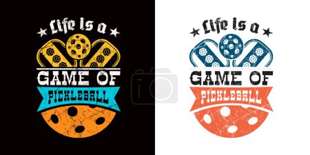 Das Leben ist ein Spiel mit Essiggurken-Zitaten T-Shirt-Design. Pickleball-Design für Sportkarten, T-Shirt, Becher, Mütze, Plakat, Banner, Hintergrund.