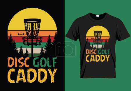 Illustration for Embrace the Serenity of the Fairways. A Disc Golfer's Delight t shirt vector design. Chains and Baskets Await in the Starlit Wilderness.  Explore, Camp, Relax in Style with This Unique Frisbee Golf Adventure Tee - Royalty Free Image