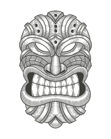 Ilustración de Máscara de tiki de madera. Grabado dibujo vector ilustración - Imagen libre de derechos