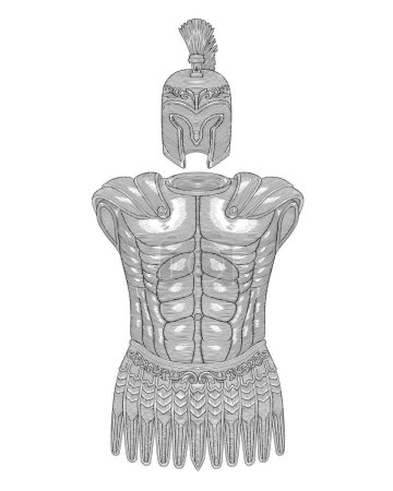 Illustration for Spartan warrior armor, Vintage engraving drawing style illustration - Royalty Free Image