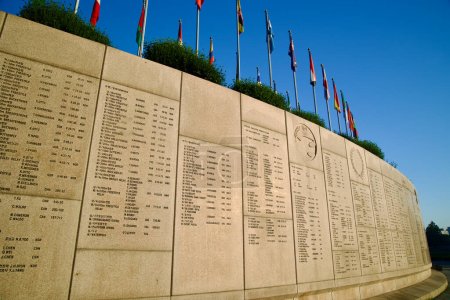 Photo for Seoul, South Korea - June 2, 2023: Detailed close-up of a wall in Olympic Park displaying the winners and events from the 1988 Seoul Olympic Games. - Royalty Free Image