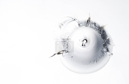 Broken glass texture on white background. Bullet hole in glass.