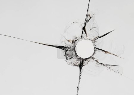 Photo for Broken glass. Cracked window. Bullet hole in window on white background. High resolution. - Royalty Free Image