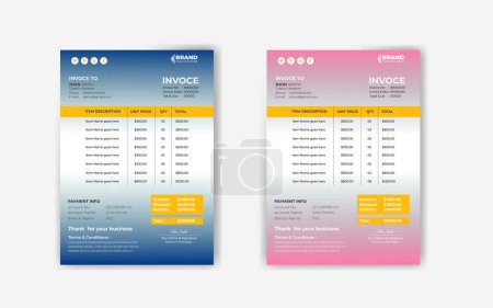 Professional invoice and letterhead design for corporate office. Minimal, Corporate, Business, Invoice design, vector illustration bill form price invoice, payment agreement design template