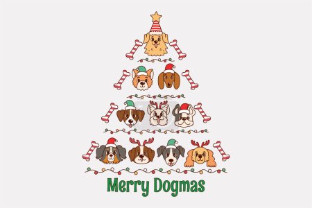Illustration for Funny illustration of dogs showing ass cute christmas illustration of dogs showing ass for christmas cute dog wrapped in christmas lights - Royalty Free Image