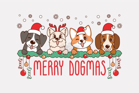 Téléchargez les illustrations : Adorable illustration de chiens pour Noël et avec des décorations de Noël, chiots de Noël mignons pour les décorations de Noël, joyeux Noël avec des chiens mignons pour Noël - en licence libre de droit