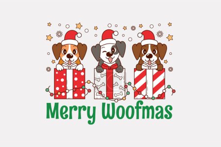 Illustration for Cute puppies inside christmas gift boxes - Royalty Free Image