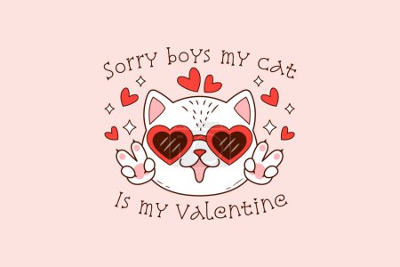 Téléchargez les illustrations : Mignon chat blanc pour la Saint-Valentin avec des lunettes de coeur - en licence libre de droit