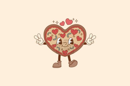 Téléchargez les illustrations : Illustration mignonne de pizza avec peperoni en forme de coeur - en licence libre de droit