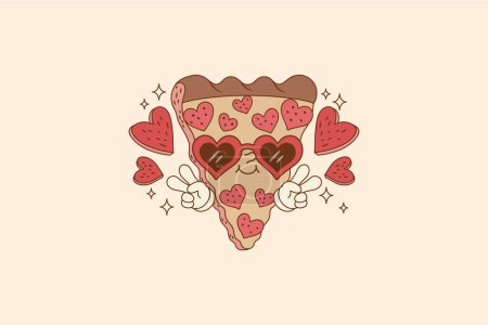 Illustration for Cute illustration of pizza with pepperoni wearing a heart glasses - Royalty Free Image