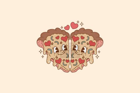 Téléchargez les illustrations : Illustration de deux triangles de pizza amoureux en couple - en licence libre de droit