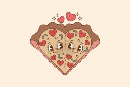 Illustration for Two pizza triangles forming a heart, pizza couple in love, two pizza triangles in love - Royalty Free Image