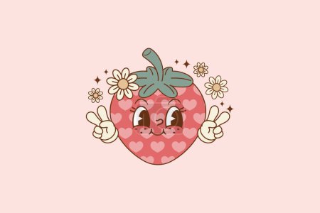 Illustration for Cute retro illustration of strawberry cartoon - Royalty Free Image