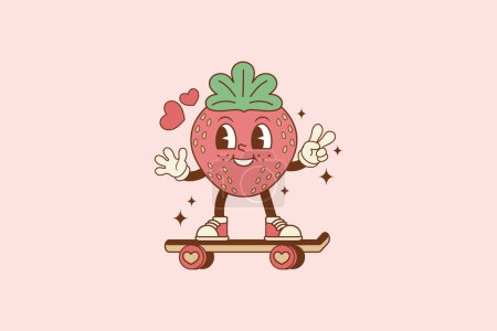Illustration for Retro illustration of strawberry on a skateboard - Royalty Free Image