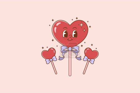 Téléchargez les illustrations : Illustration rétro de lolipops de coeur pour les amoureux et la Saint-Valentin - en licence libre de droit