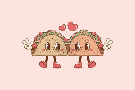 Ilustración de Retro ilustración de dos tacos enamorados, tacos en pareja - Imagen libre de derechos