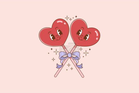 Téléchargez les illustrations : Illustration rétro de lolipops de coeur pour les amoureux et la Saint-Valentin - en licence libre de droit