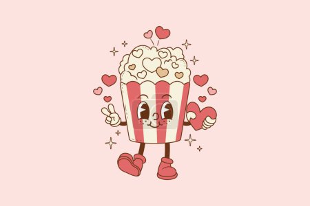 Illustration for Retro illustration of popcorn with hearts for lovers - Royalty Free Image