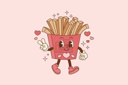 Ilustración de Ilustración retro de papas fritas con corazones y para los amantes, papas fritas lindas - Imagen libre de derechos