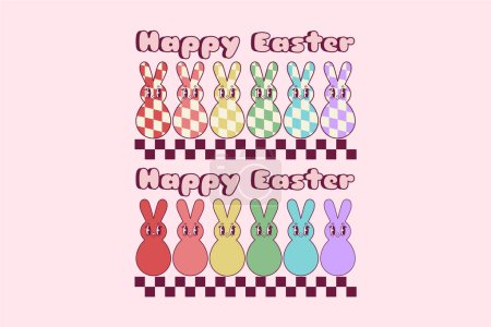 Téléchargez les illustrations : Illustration rétro mignonne de lapins en chocolat en différentes couleurs - en licence libre de droit