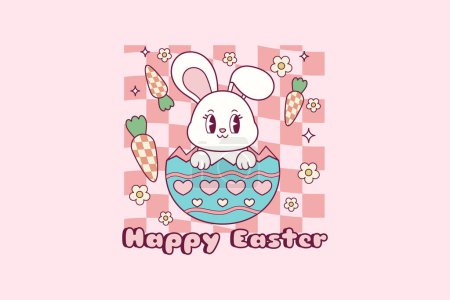 Téléchargez les illustrations : Mignon rétro illustration de lapin à l'intérieur de Pâques oeuf - en licence libre de droit
