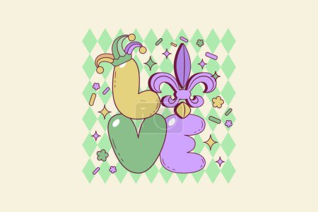 Illustration for Cute retro illustration of the word love for mardi gras parties - Royalty Free Image