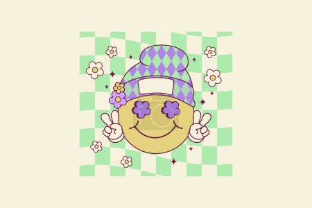 Illustration for Cute retro happy face illustration for mardi gras parties - Royalty Free Image