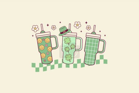 Illustration for Cute retro patrick day illustration of drinking fountains - Royalty Free Image