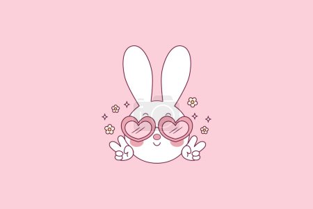 Téléchargez les illustrations : Illustration de lapin de Pâques mignon avec des lunettes de coeur - en licence libre de droit