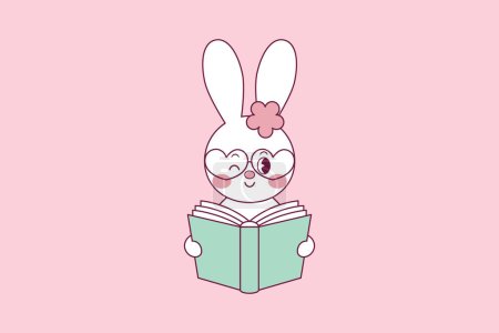 Téléchargez les illustrations : Mignon lapin de Pâques illustration de lapin de Pâques tenant livre - en licence libre de droit