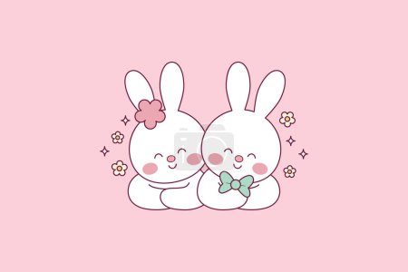 Téléchargez les illustrations : Mignon lapin de Pâques illustration de lapins de Pâques ensemble comme un couple - en licence libre de droit