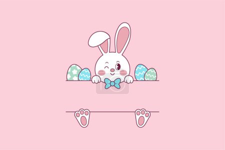 Téléchargez les illustrations : Illustration mignonne de lapin de Pâques pour ajouter un nom - en licence libre de droit